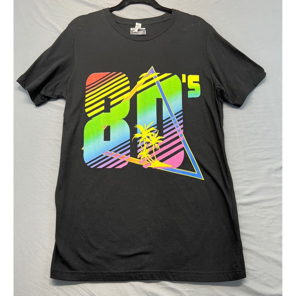 Design By Humans 80s Graphic T Shirt Women Large Black Neon Retro Vaporwave Good